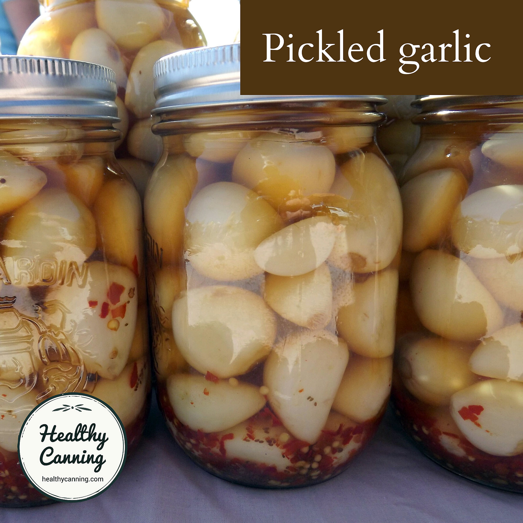 Pickled garlic in jars